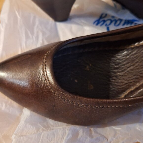 FRYE Leather Pumps with Stacked Wooden Heel - Picture 2 of 10